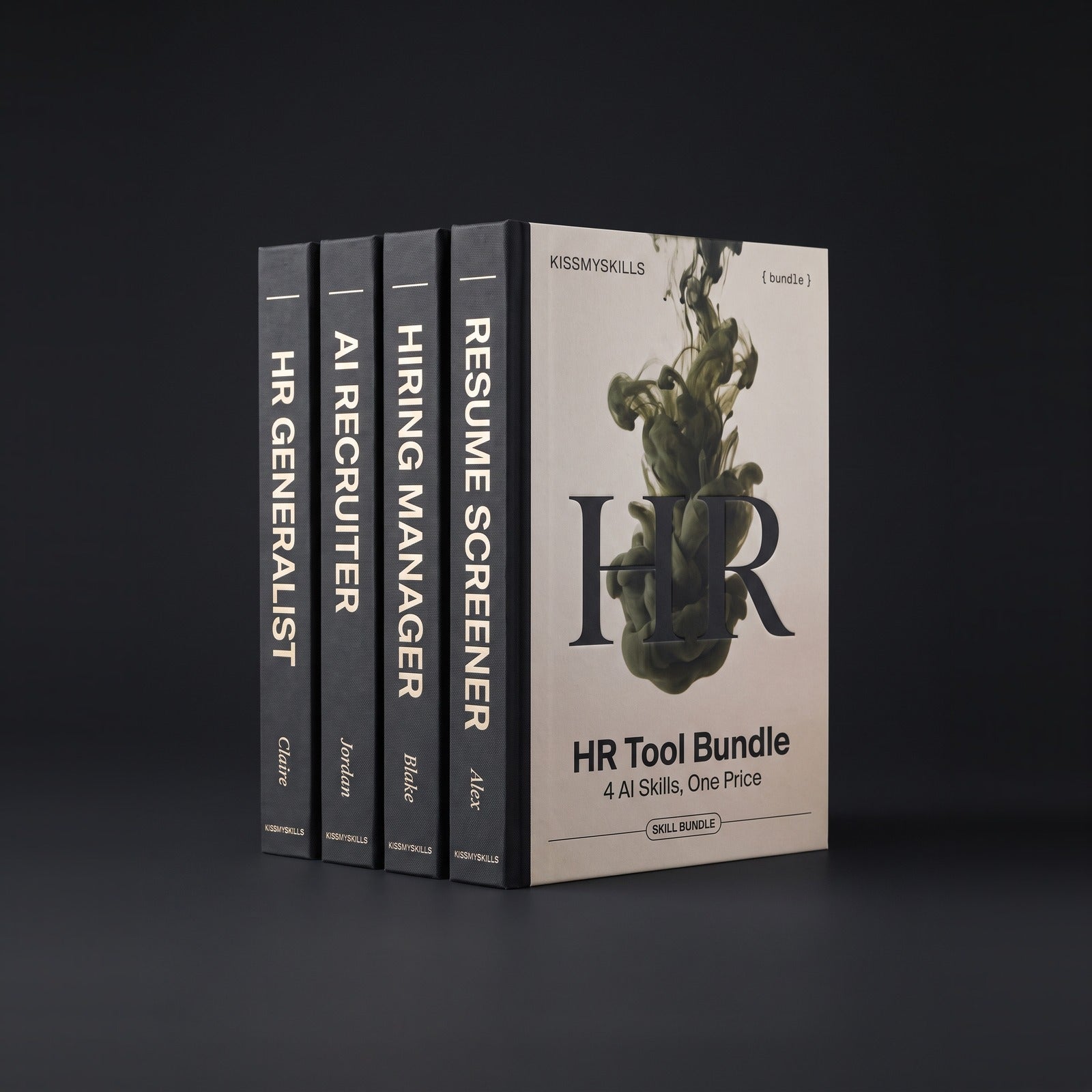 HR Tool Bundle by KissMySkills, hardcover volumes titled HR Generalist, AI Recruiter, Hiring Manager and Resume Screener