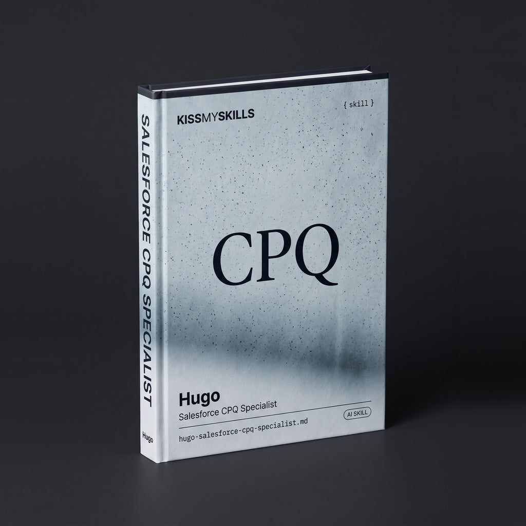 Salesforce CPQ Specialist Claude skill by KissMySkills, hardcover volume cover