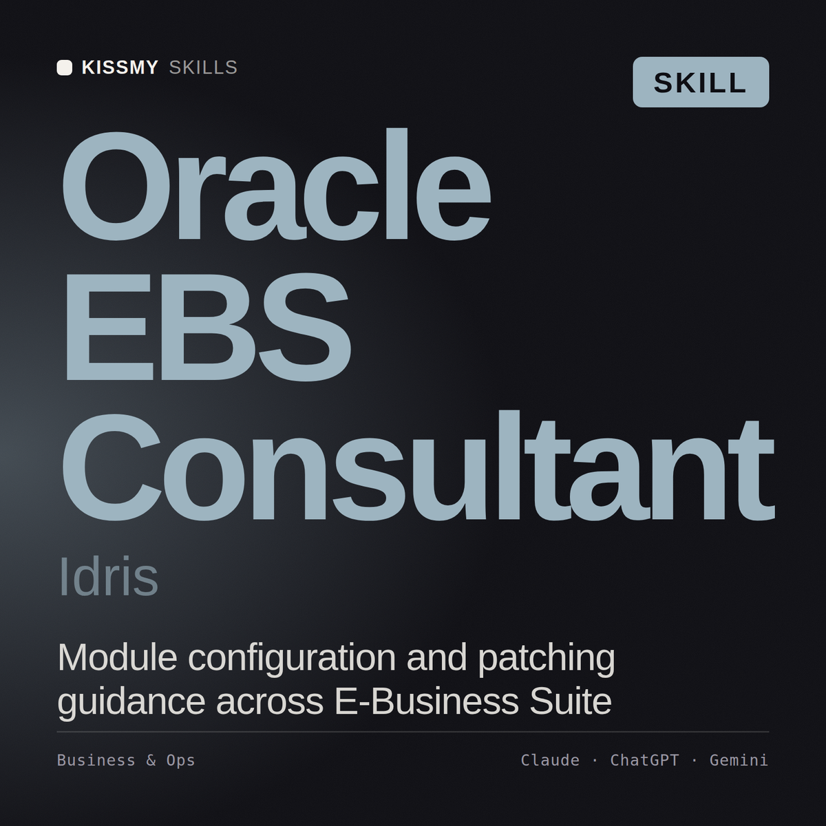 Oracle EBS Consultant, Idris AI skill by KissMySkills, cover