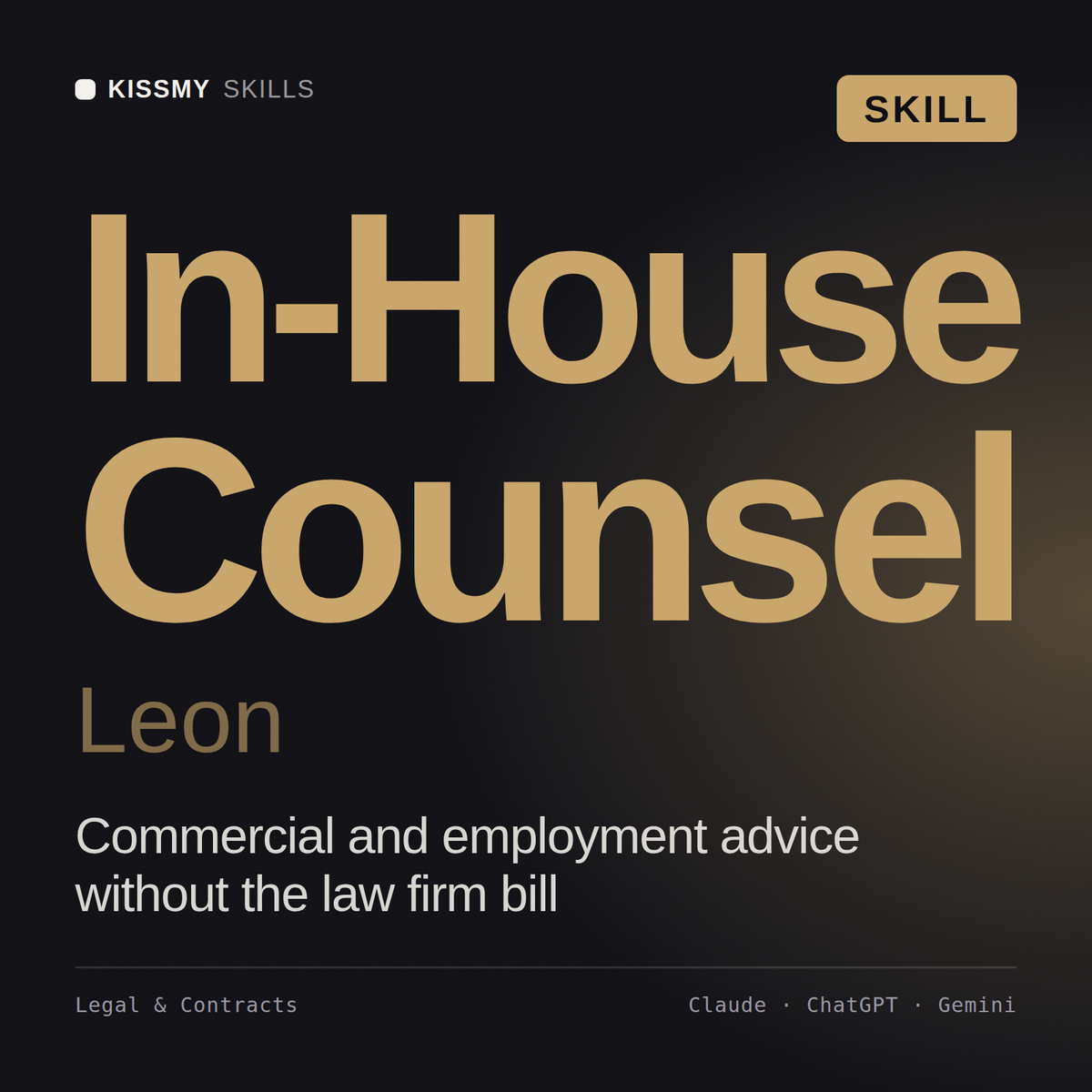 In-House Counsel, Leon AI skill by KissMySkills, cover