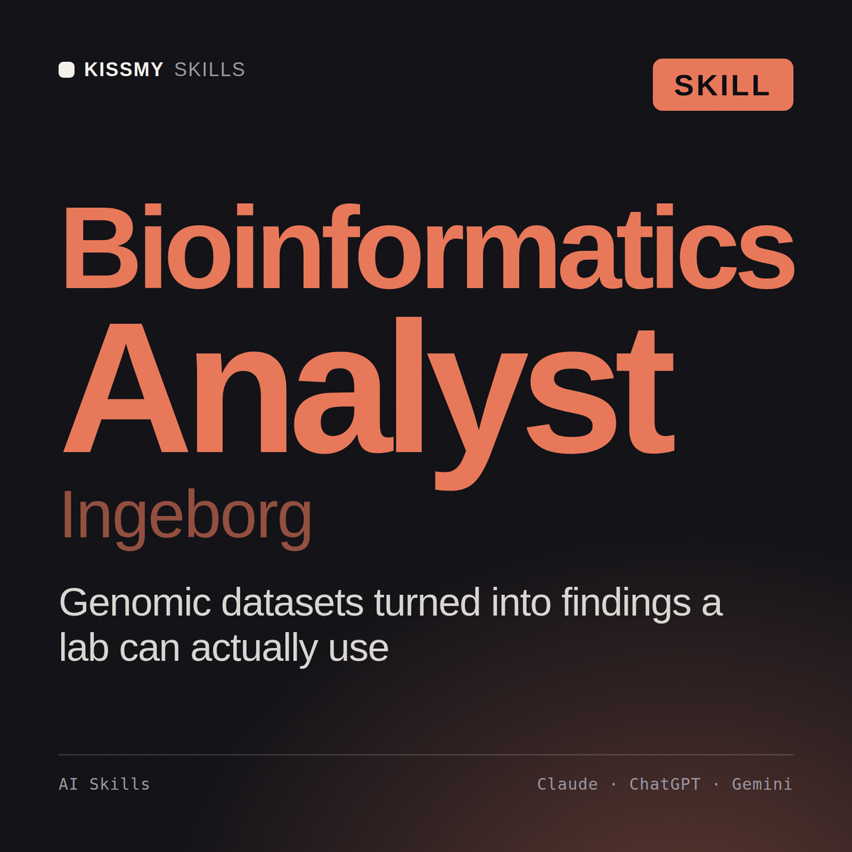 Bioinformatics Analyst, Ingeborg AI skill by KissMySkills, cover