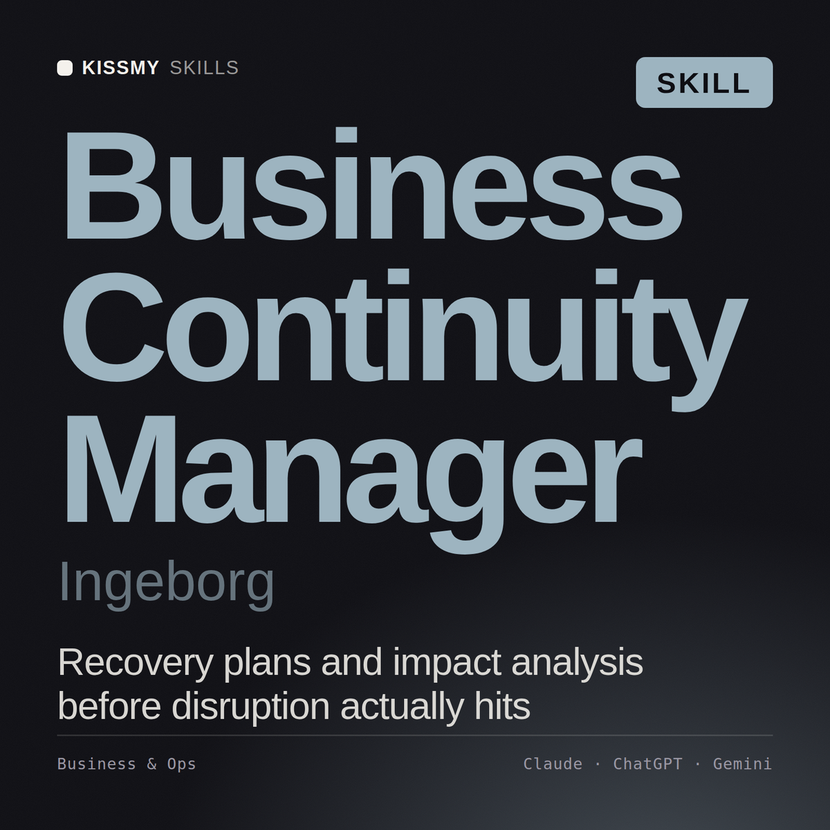Business Continuity Manager, Ingeborg AI skill by KissMySkills, cover