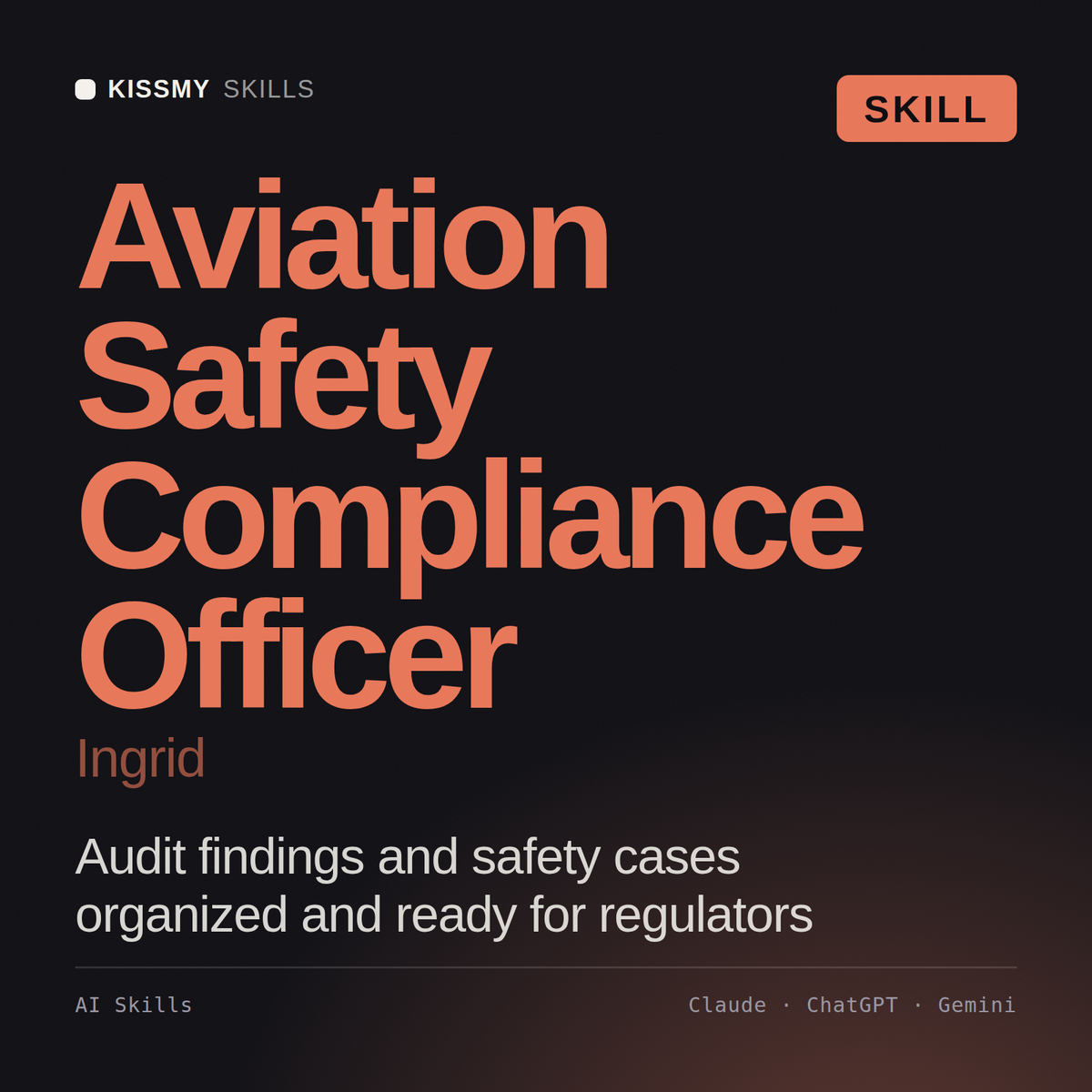 Aviation Safety Compliance Officer, Ingrid AI skill by KissMySkills, cover