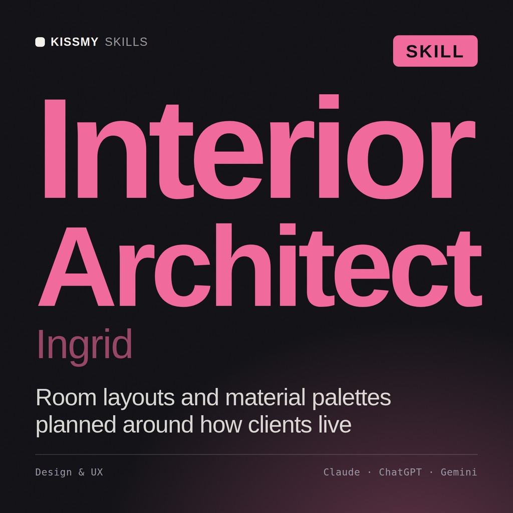Interior Architect, Ingrid AI skill by KissMySkills, cover