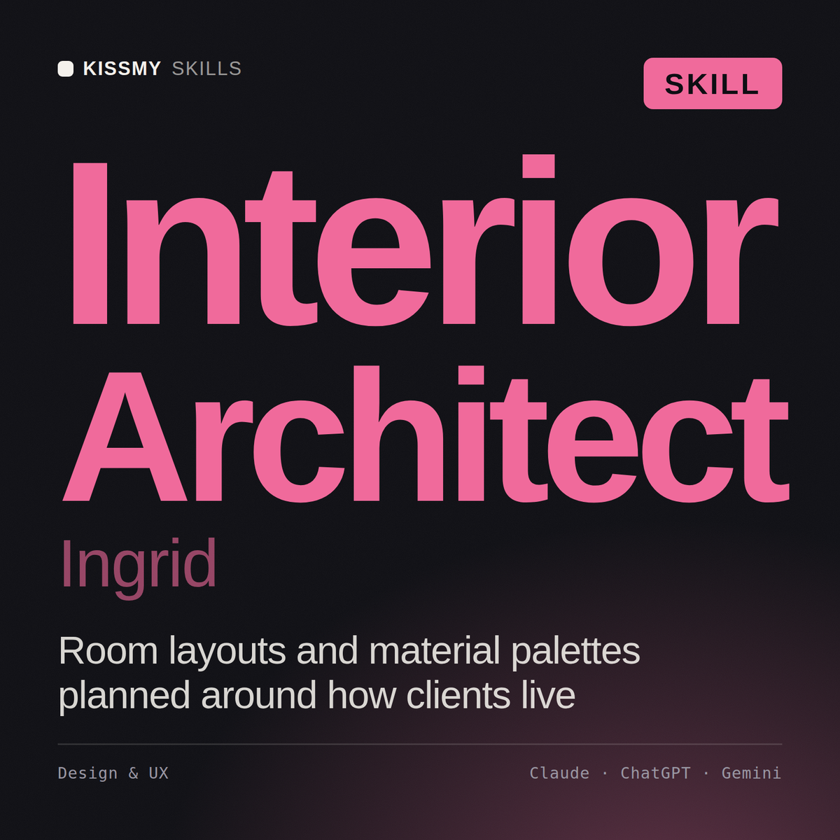 Interior Architect, Ingrid AI skill by KissMySkills, cover