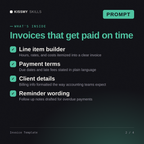 What's inside the Invoice Template AI prompt: Line item builder, Payment terms, Client details, Reminder wording