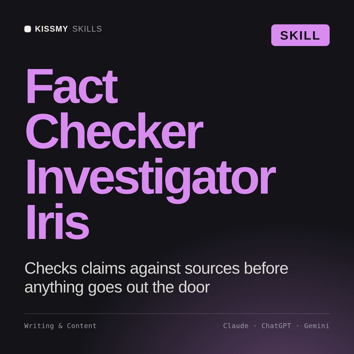 Fact Checker Investigator, Iris AI skill by KissMySkills, cover