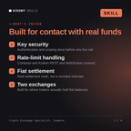 What's inside the Crypto Exchange Specialist, Isadora AI skill: Key security, Rate-limit handling, Fiat settlement, Two exchanges