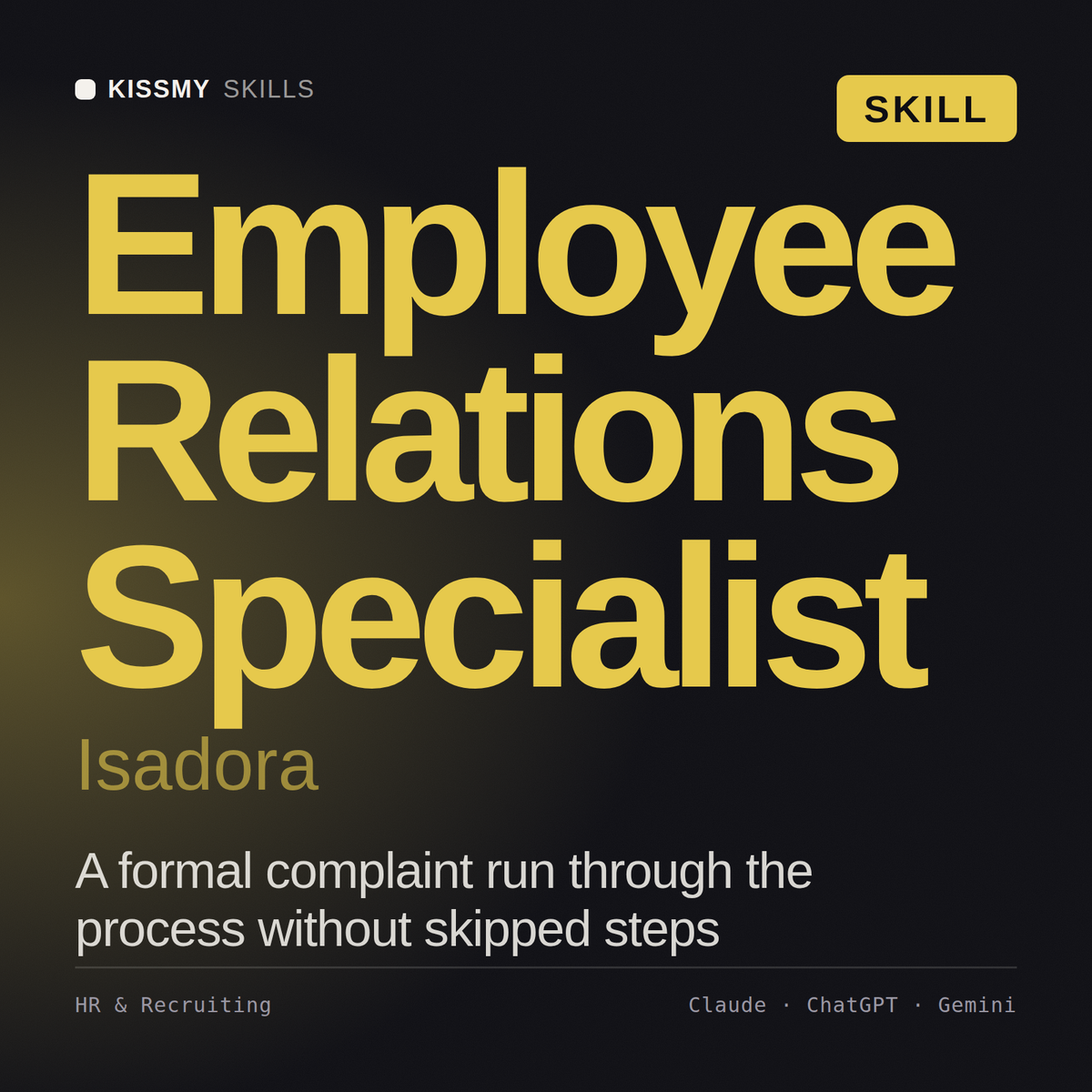 Employee Relations Specialist, Isadora AI skill by KissMySkills, cover