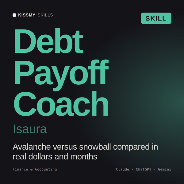 Debt Payoff Coach, Isaura AI skill by KissMySkills, cover
