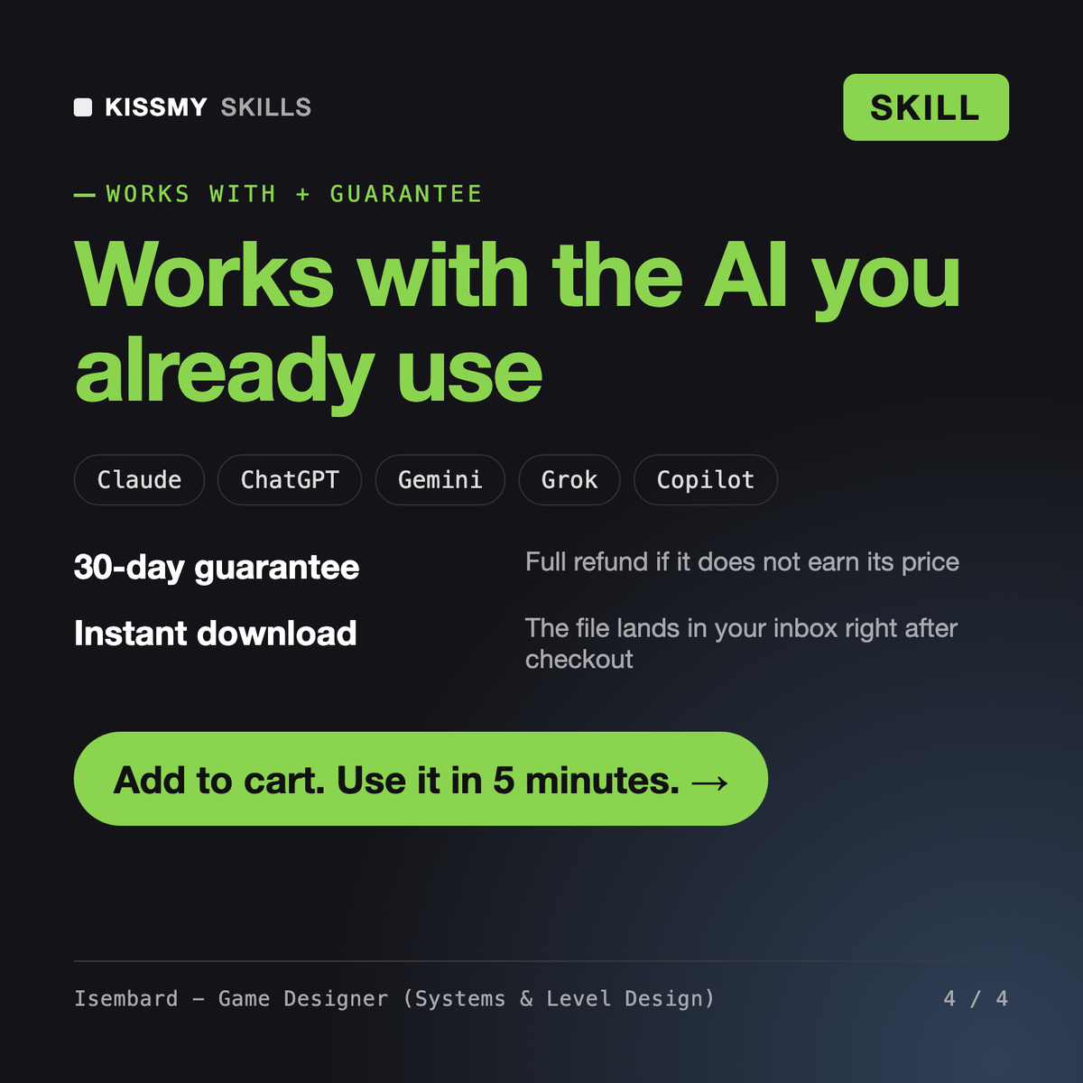 The Isembard - Game Designer (Systems & Level Design) AI skill works with Claude, ChatGPT, Gemini and any AI chat, 30-day money-back guarantee