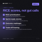 What's inside the Product Owner, Isolde AI skill: RICE prioritization, Sprint-ready stories, Outcome roadmaps, Trade-off framing