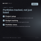 What's inside the Oracle Fusion PPM Consultant, Ivetta AI skill: Project setup, Budget tracking, Portfolio views