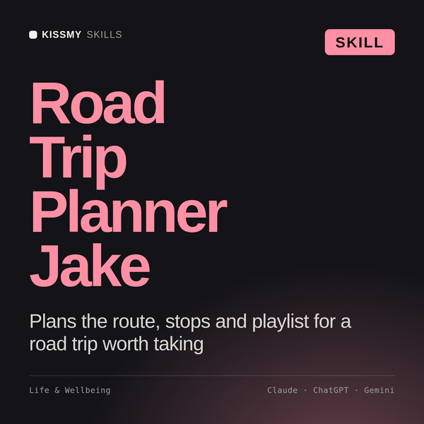 Road Trip Planner, Jake AI skill by KissMySkills, cover
