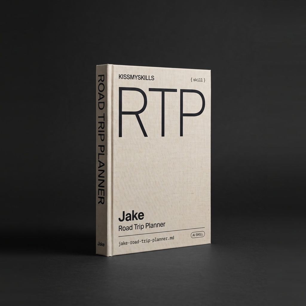 Road Trip Planner Claude skill by KissMySkills, hardcover volume cover