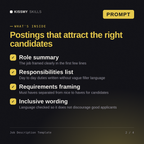 What's inside the Job Description Template AI prompt: Role summary, Responsibilities list, Requirements framing, Inclusive wording