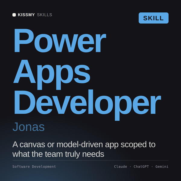 Power Apps Developer, Jonas AI skill by KissMySkills, cover