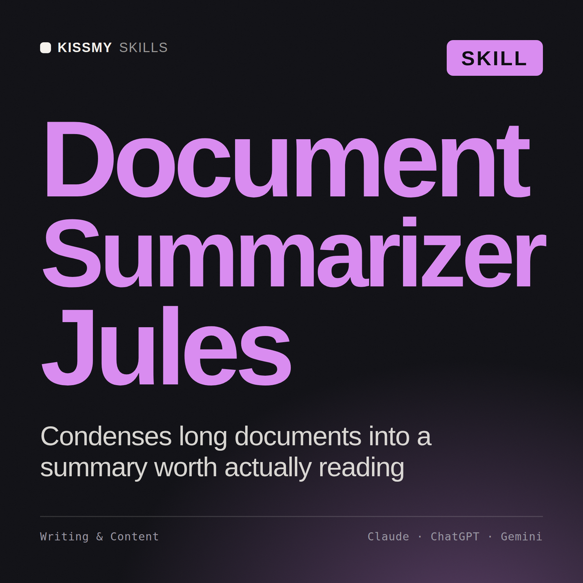 Document Summarizer, Jules AI skill by KissMySkills, cover