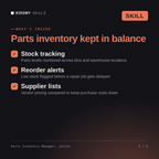 What's inside the Parts Inventory Manager, Julien AI skill: Stock tracking, Reorder alerts, Supplier lists