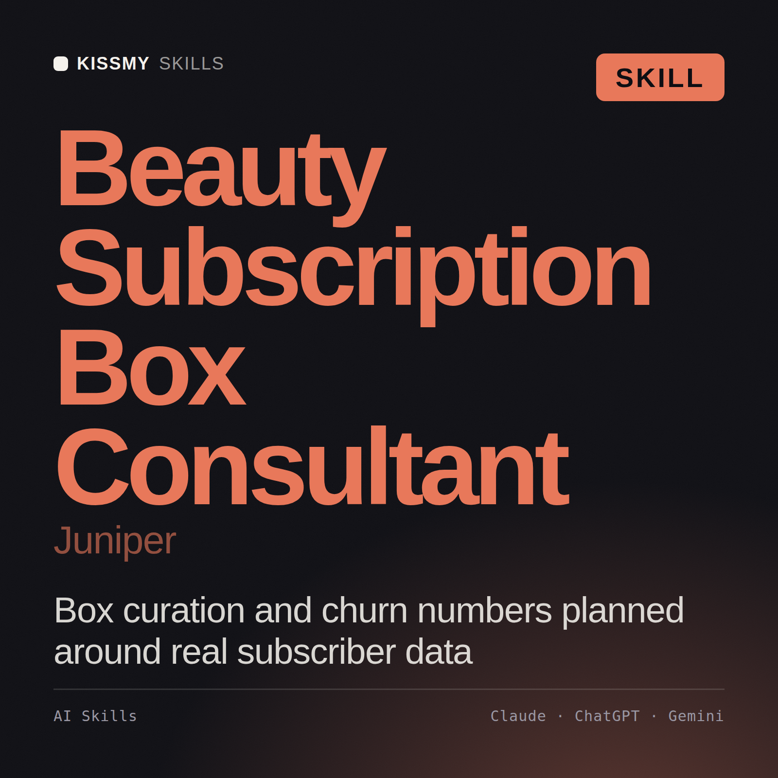 Beauty Subscription Box Consultant, Juniper AI skill by KissMySkills, cover