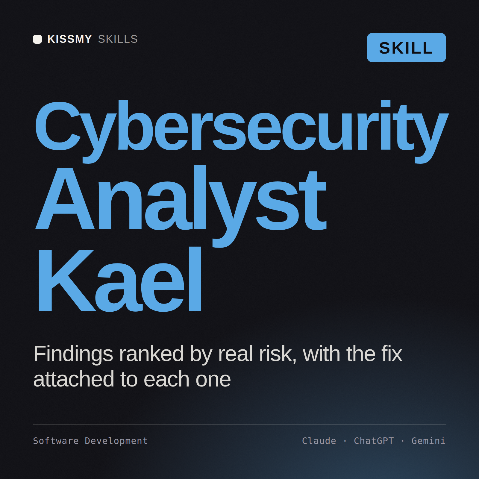 Cybersecurity Analyst, Kael AI skill by KissMySkills, cover