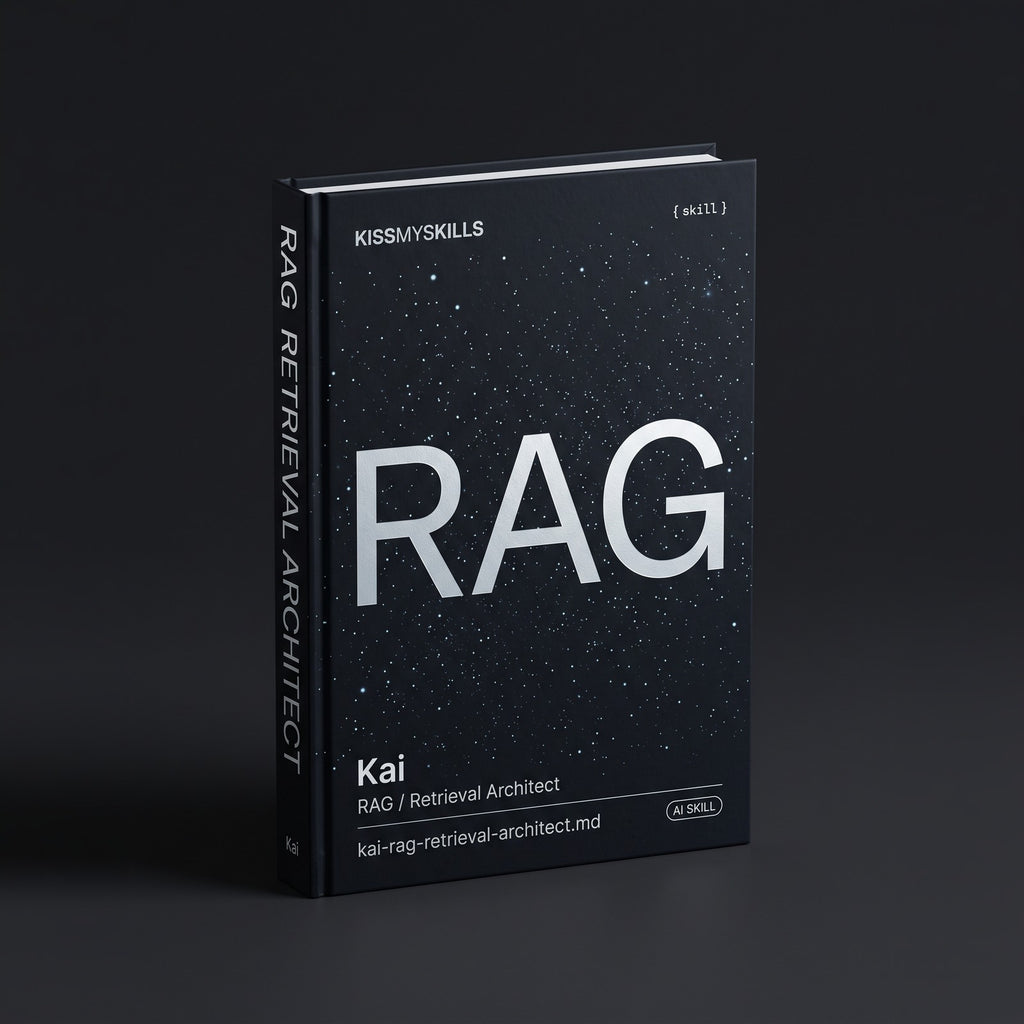 RAG / Retrieval Architect Claude skill by KissMySkills, hardcover volume cover