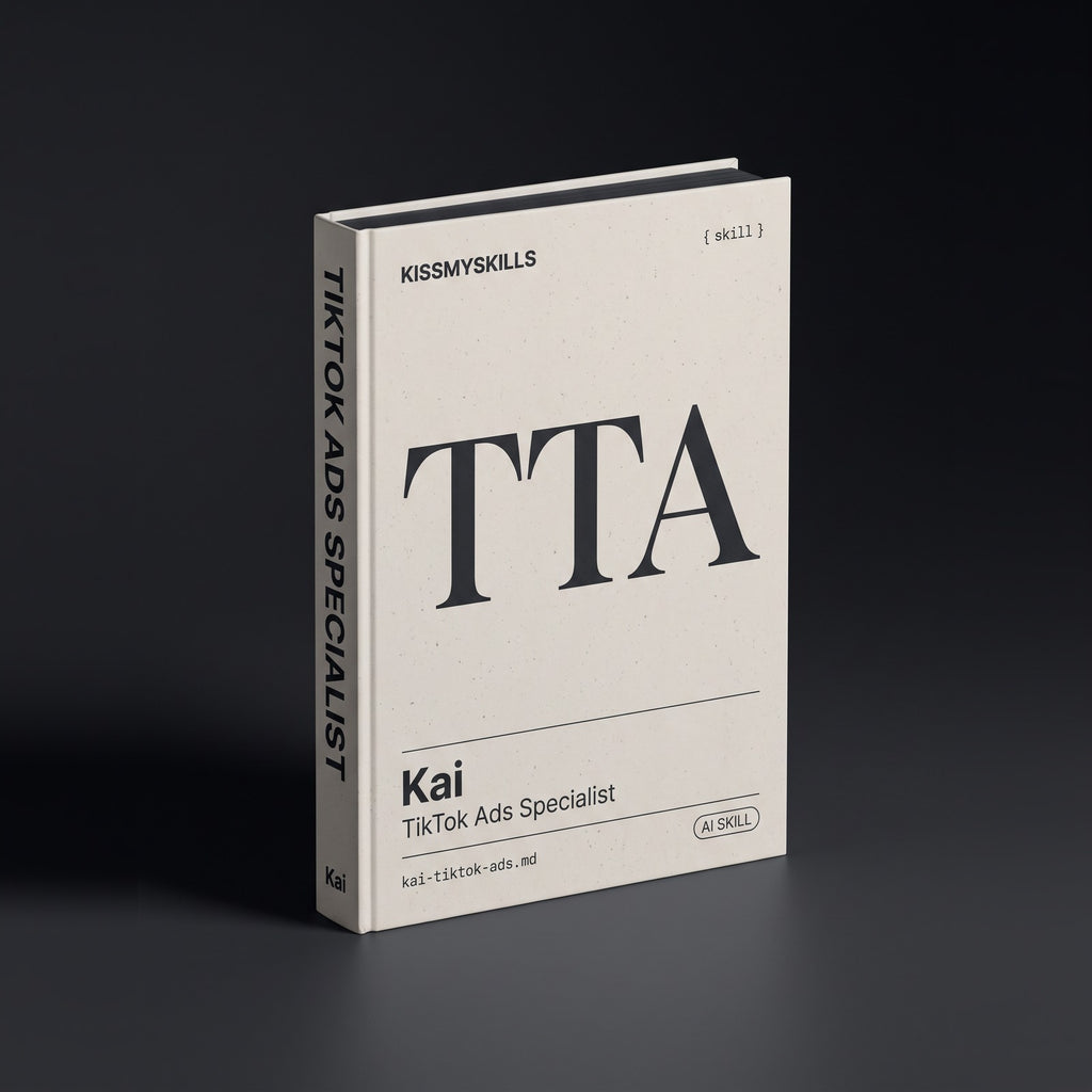 TikTok Ads Specialist Claude skill by KissMySkills, hardcover volume cover