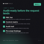 What's inside the Audit Prep Specialist, Kalani AI skill: PBC list, Control matrix, Audit trail, Pre-empt findings