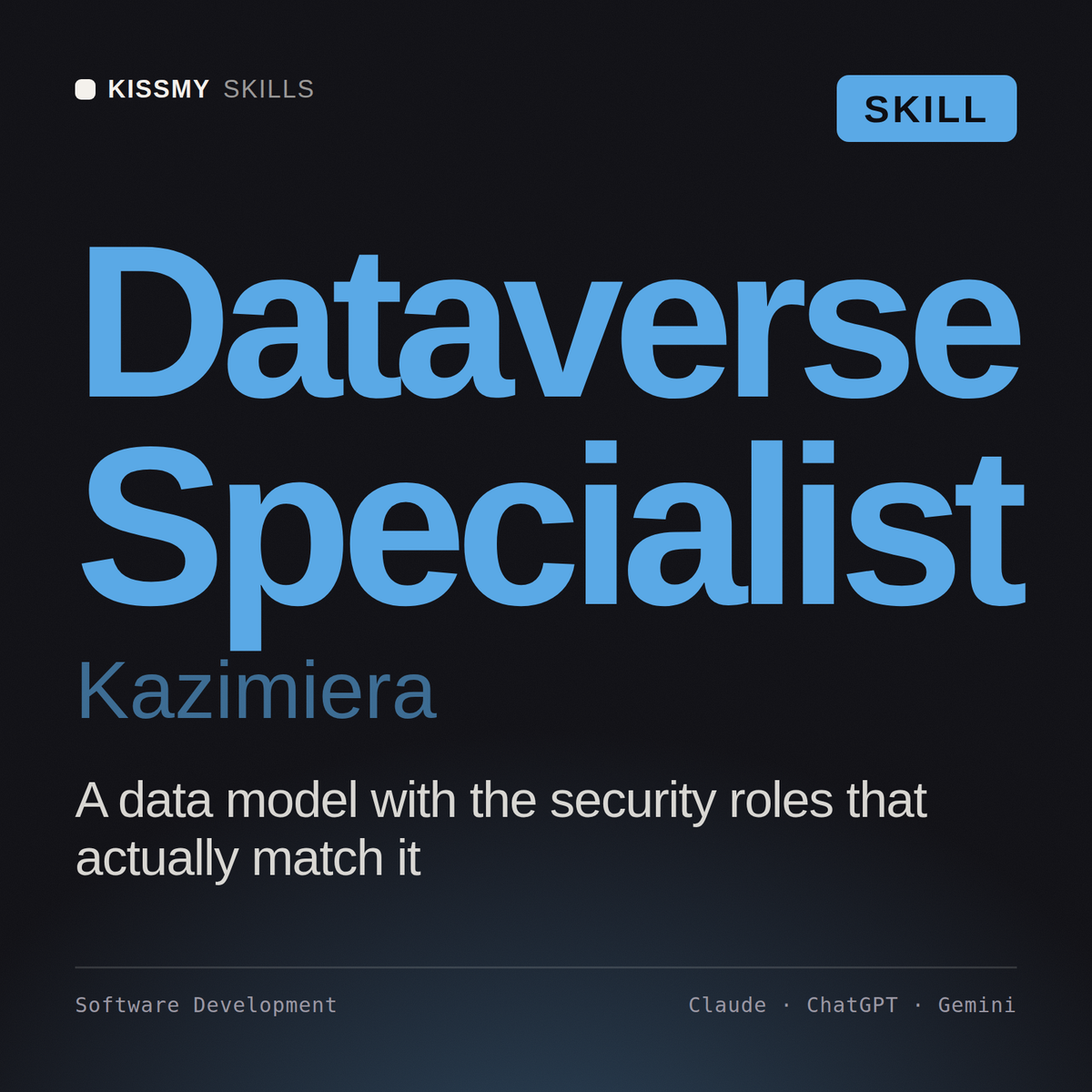 Dataverse Specialist, Kazimiera AI skill by KissMySkills, cover