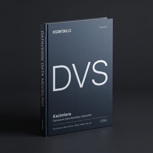 Dataverse Data Modeling & Security Specialist Claude skill by KissMySkills, hardcover volume cover