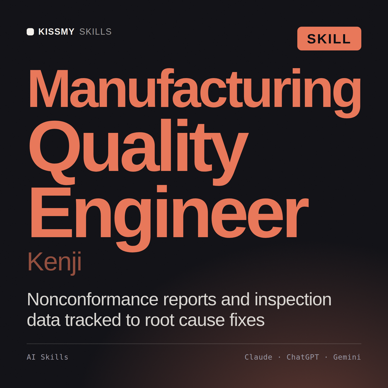 Manufacturing Quality Engineer, Kenji AI skill by KissMySkills, cover