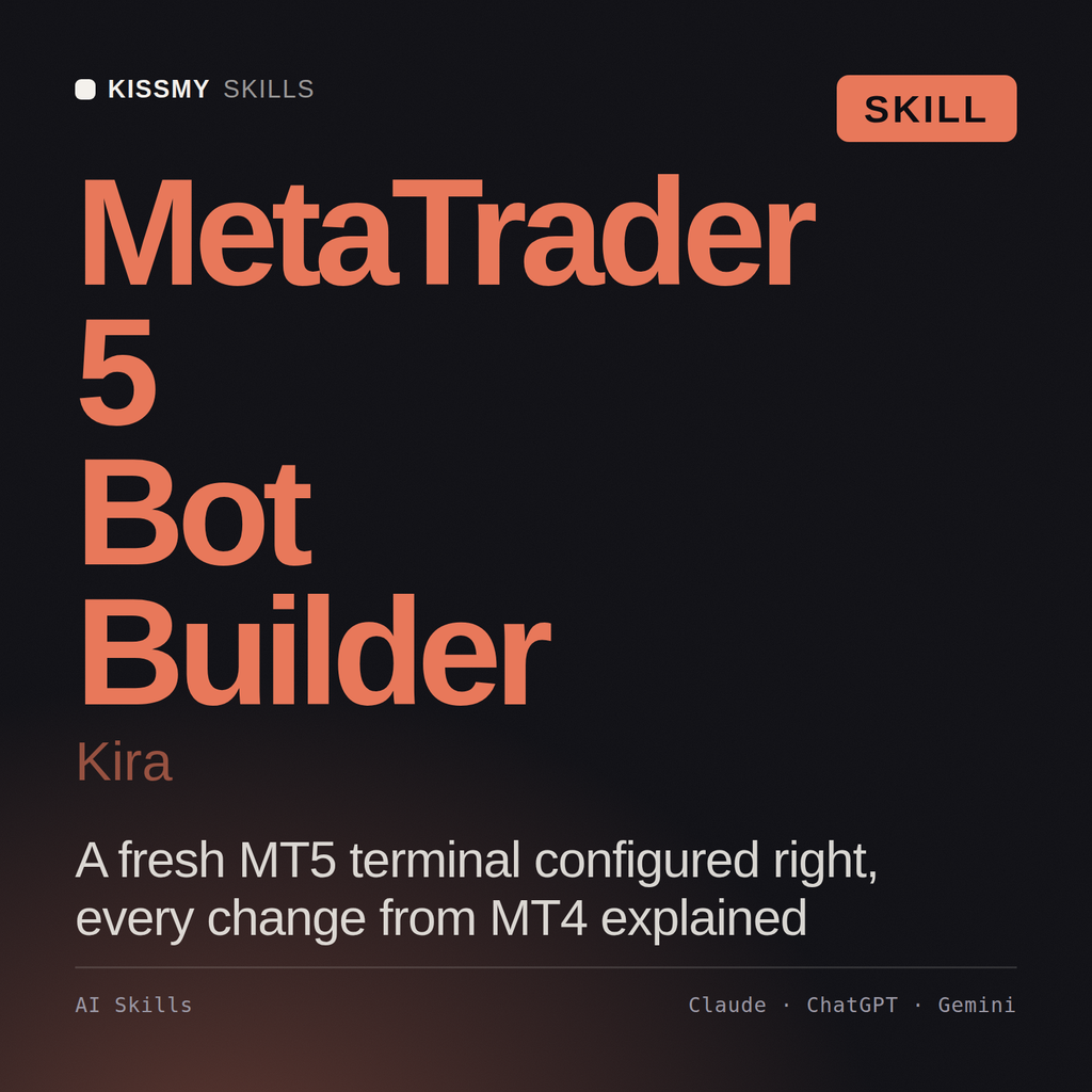 MetaTrader 5 Bot Builder, Kira AI skill by KissMySkills, cover