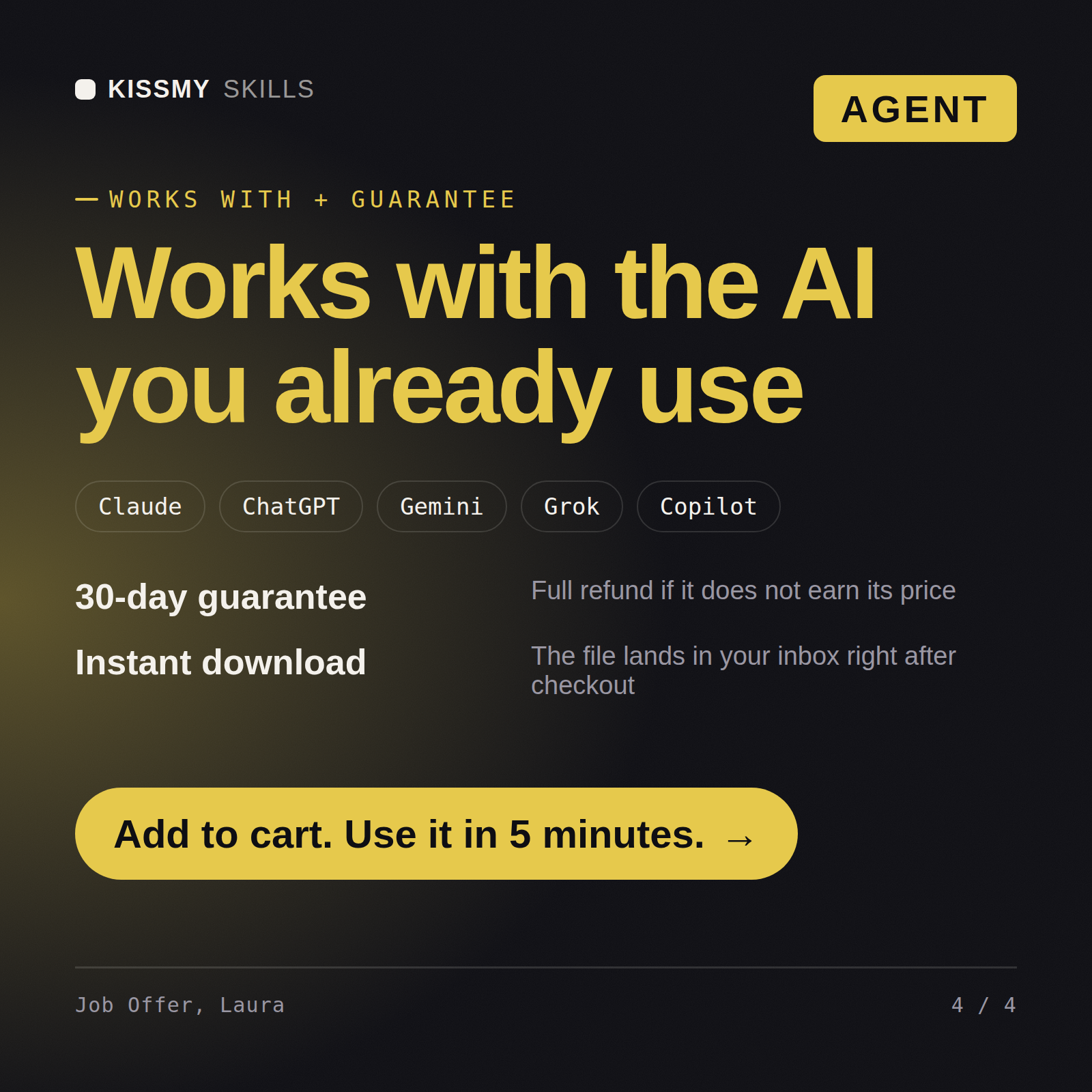 The Job Offer, Laura AI agent works with Claude, ChatGPT, Gemini and any AI chat, 30-day money-back guarantee