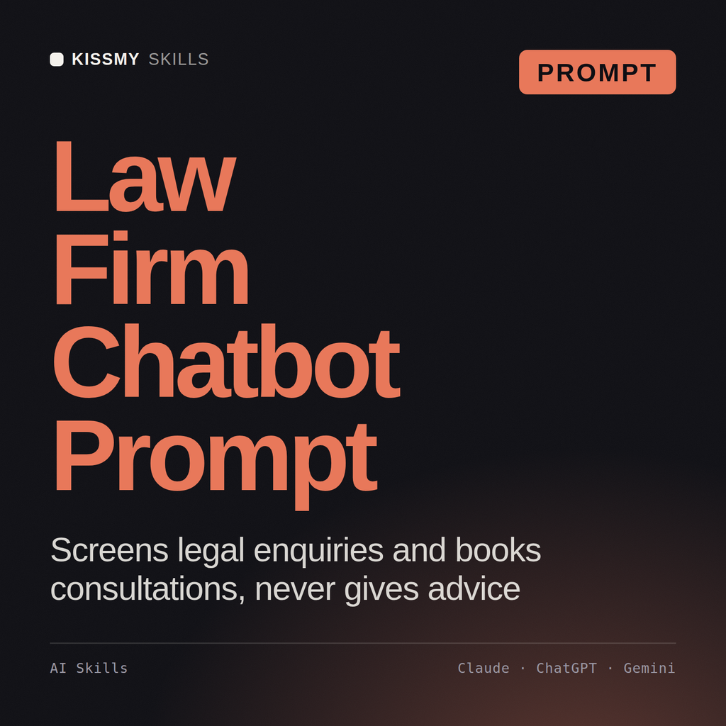 Law Firm Chatbot Prompt AI prompt by KissMySkills, cover