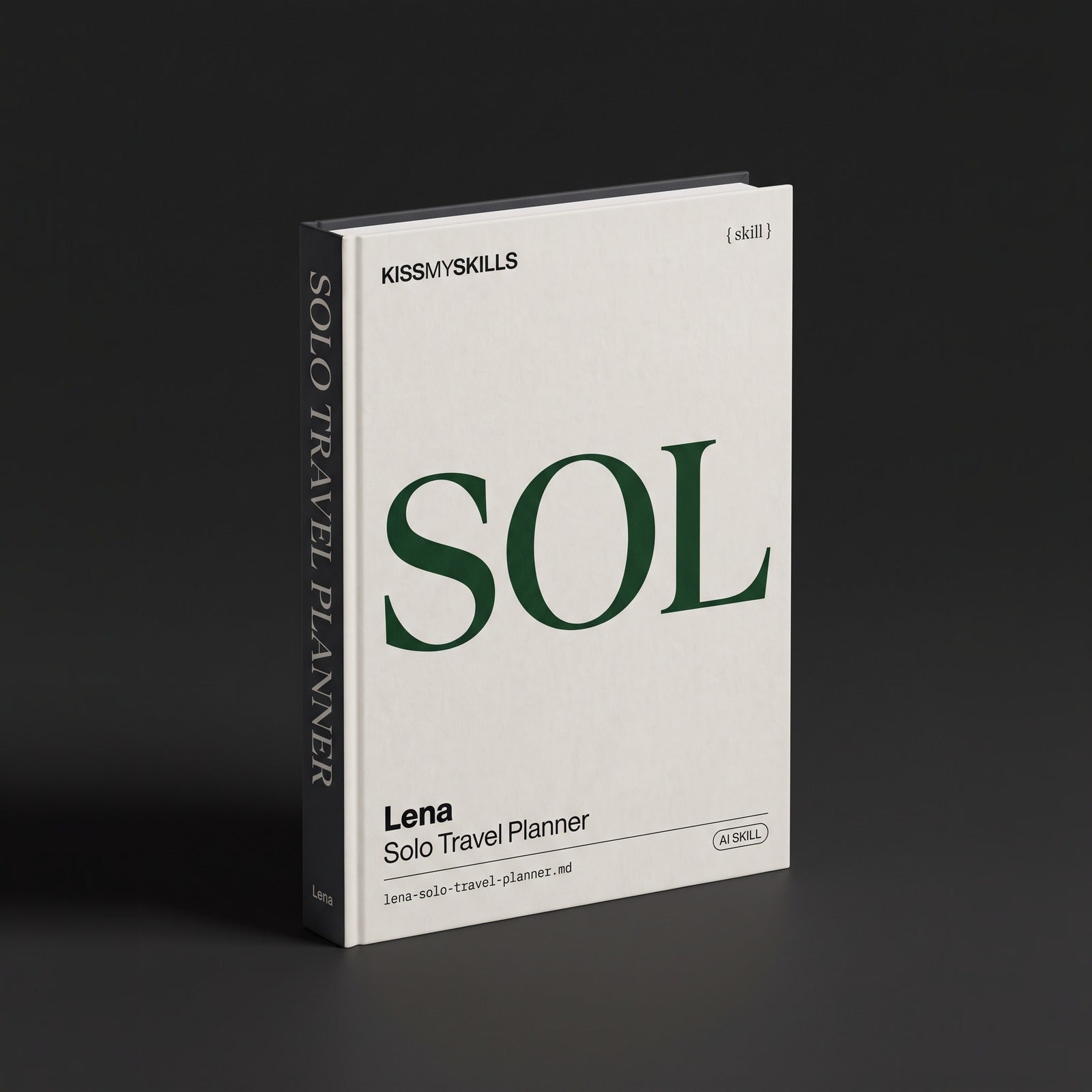 Solo Travel Planner Claude skill by KissMySkills, hardcover volume cover