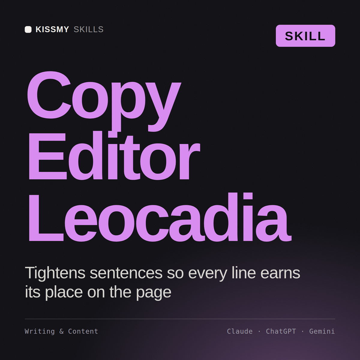 Copy Editor, Leocadia AI skill by KissMySkills, cover