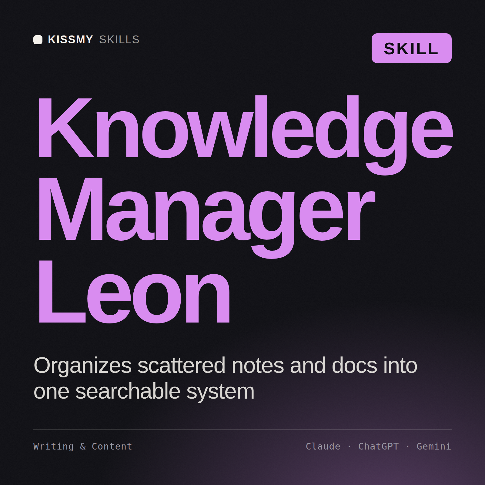 Knowledge Manager, Leon AI skill by KissMySkills, cover
