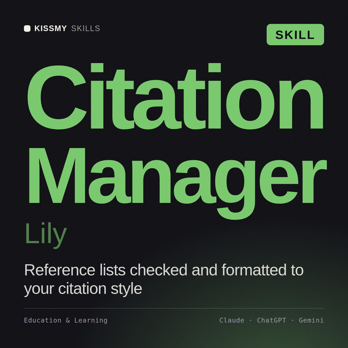 Citation Manager, Lily AI skill by KissMySkills, cover