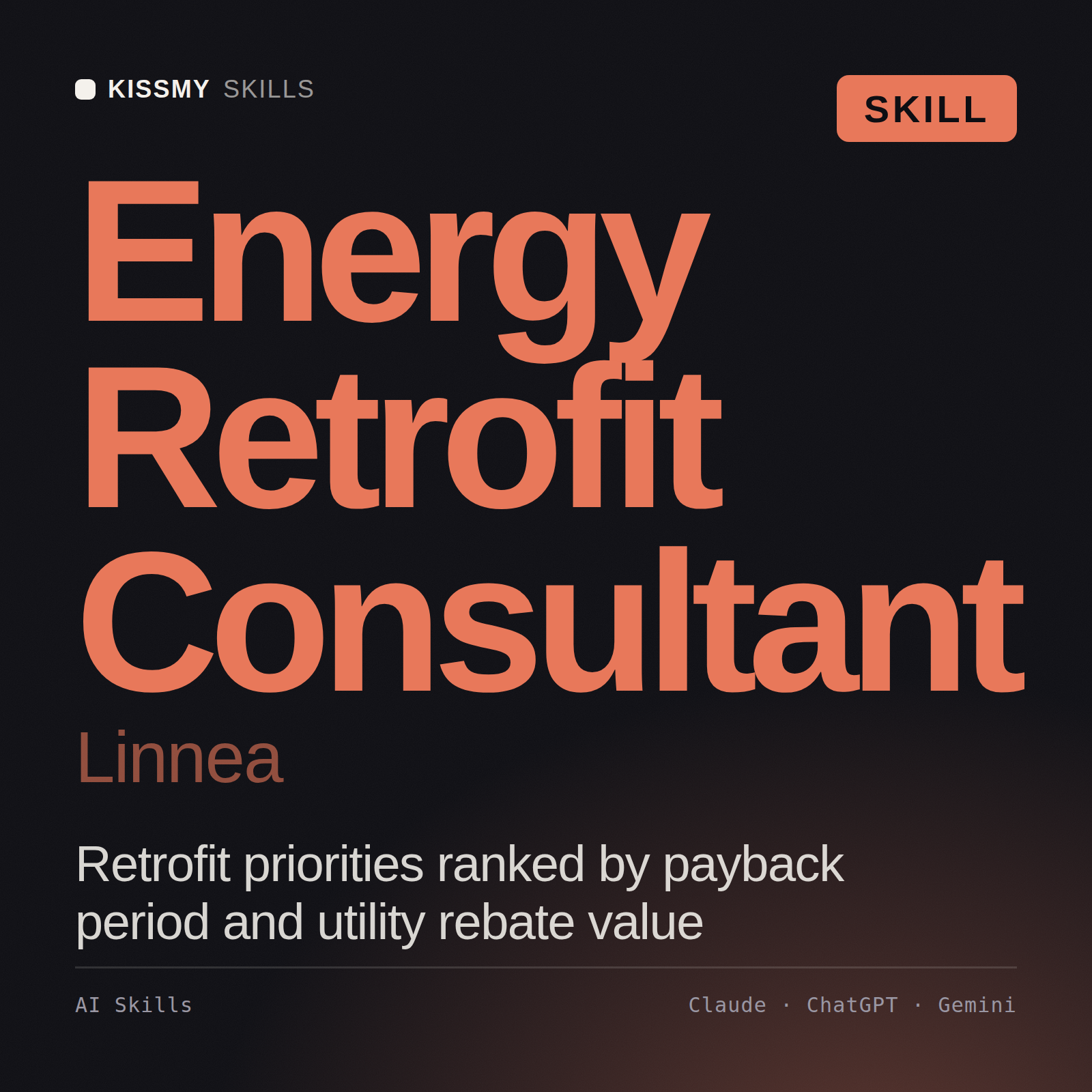 Energy Retrofit Consultant, Linnea AI skill by KissMySkills, cover
