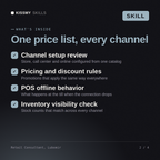 What's inside the Retail Consultant, Lubomir AI skill: Channel setup review, Pricing and discount rules, POS offline behavior, Inventory visibility check