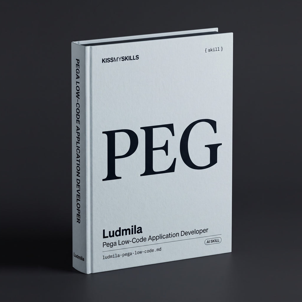 Pega Low-Code Application Developer Claude skill by KissMySkills, hardcover volume cover