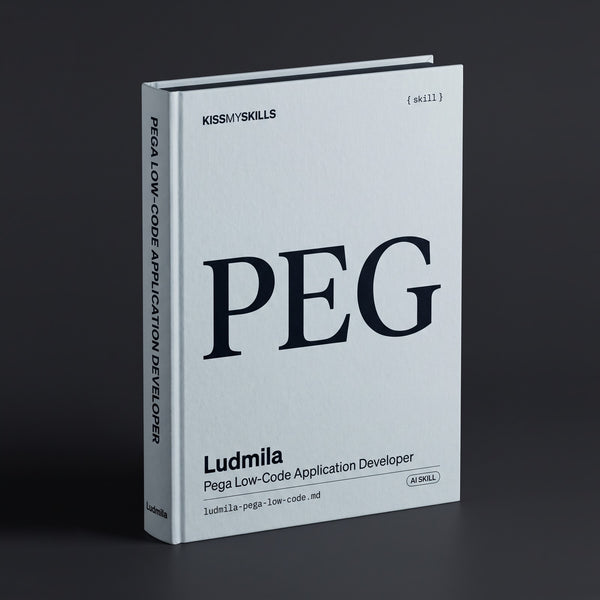 Pega Low-Code Application Developer Claude skill by KissMySkills, hardcover volume cover