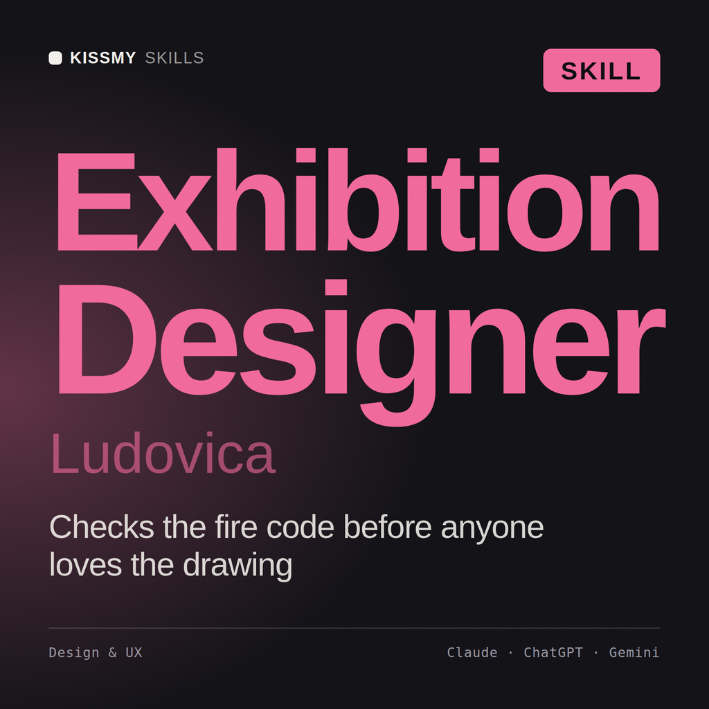 Exhibition Designer, Ludovica AI skill by KissMySkills, cover