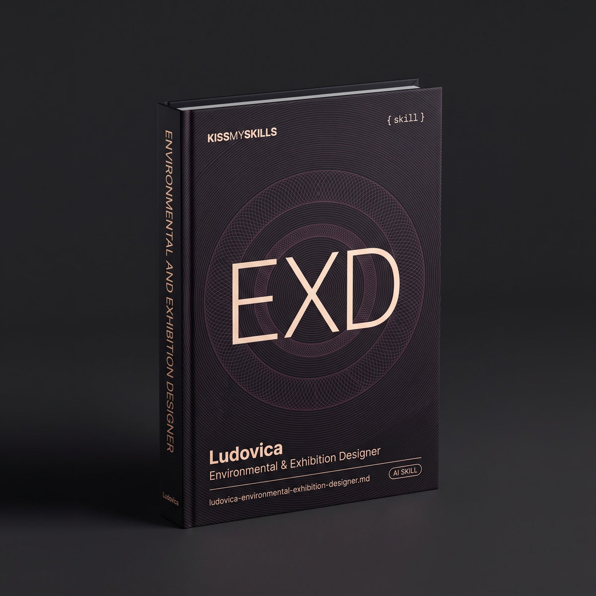 Environmental & Exhibition Designer Claude skill by KissMySkills, hardcover volume cover
