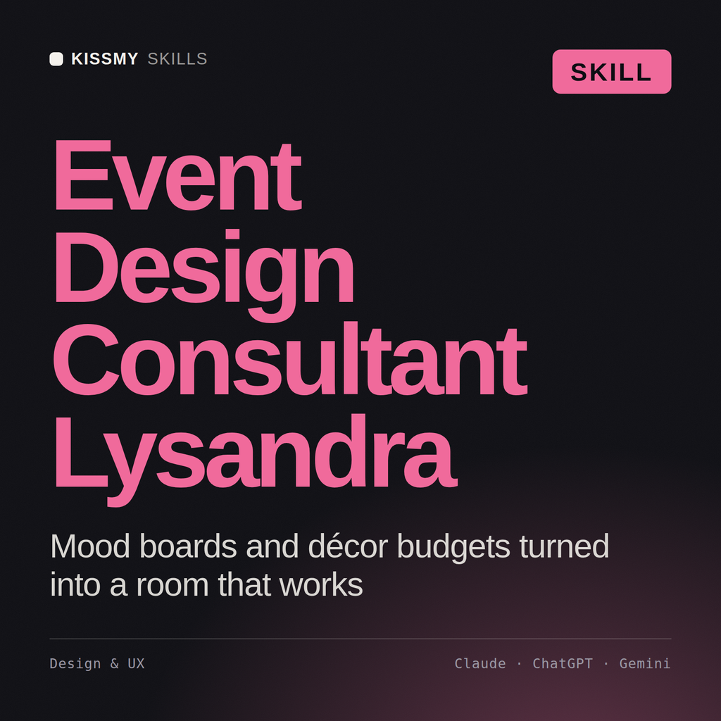 Event Design Consultant, Lysandra AI skill by KissMySkills, cover