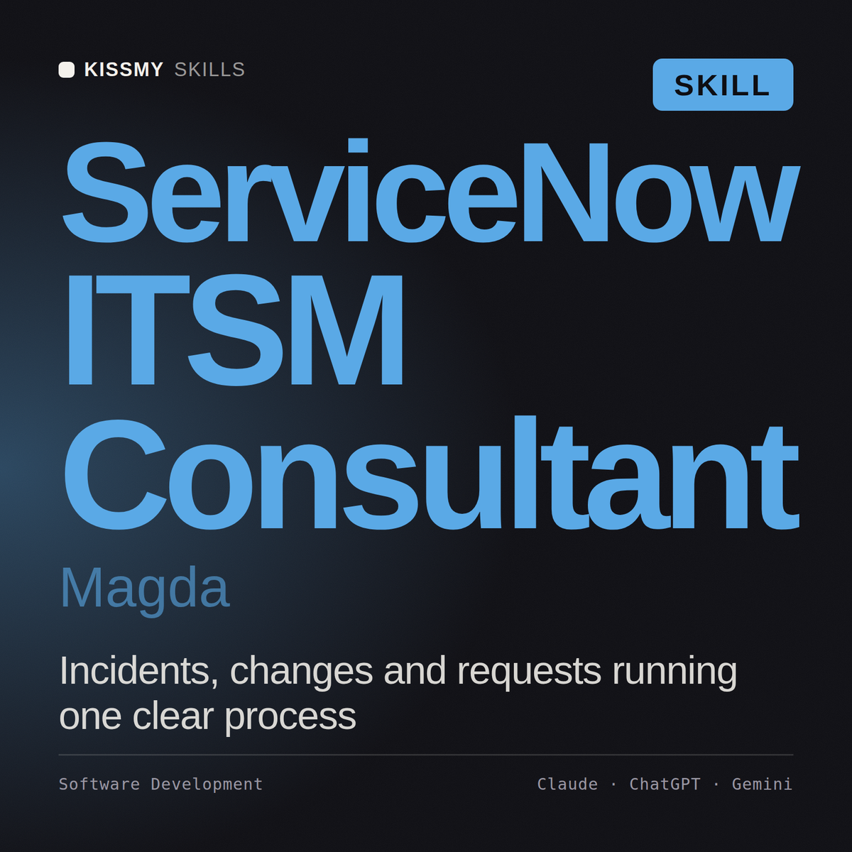 ServiceNow ITSM Consultant, Magda AI skill by KissMySkills, cover