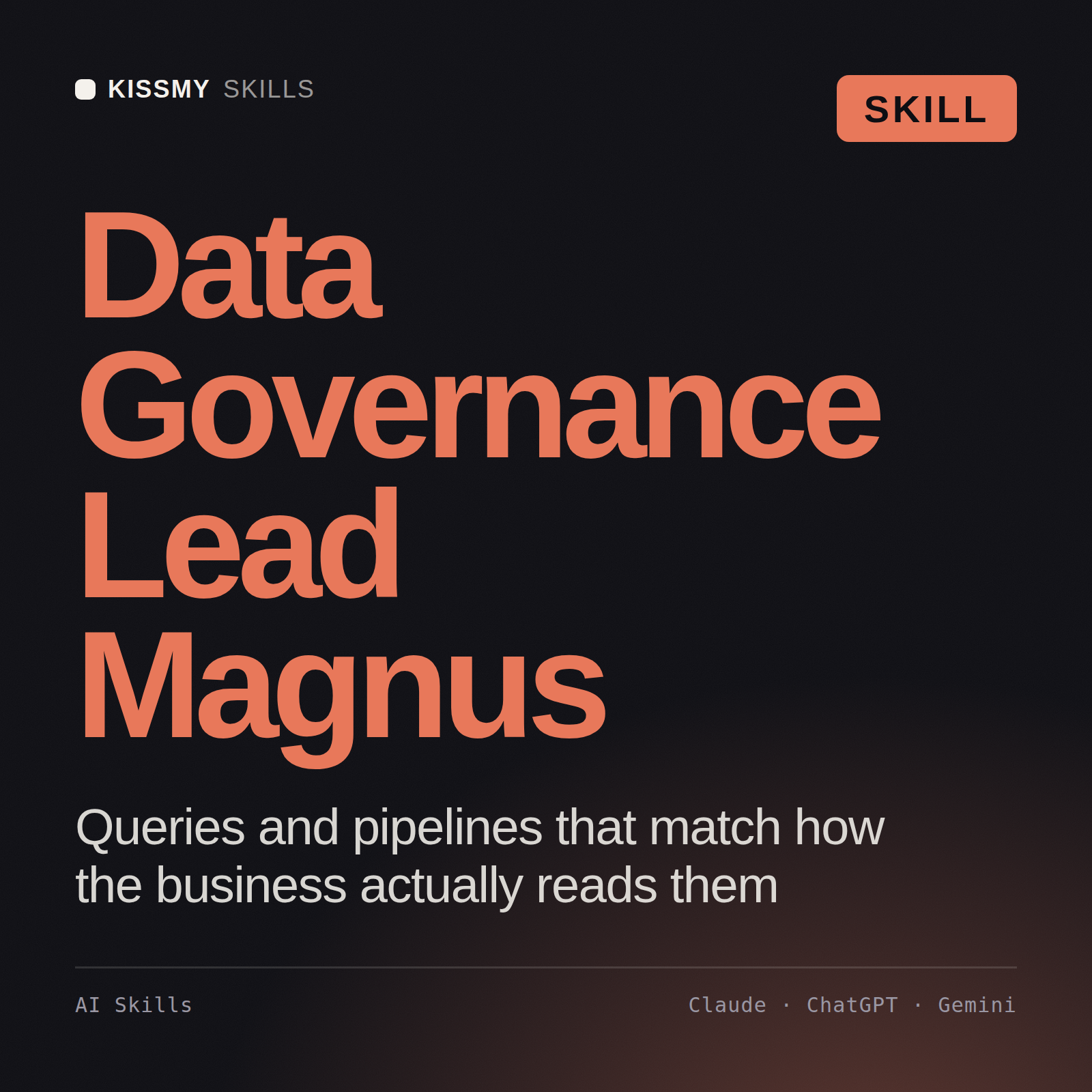 Data Governance Lead, Magnus AI skill by KissMySkills, cover