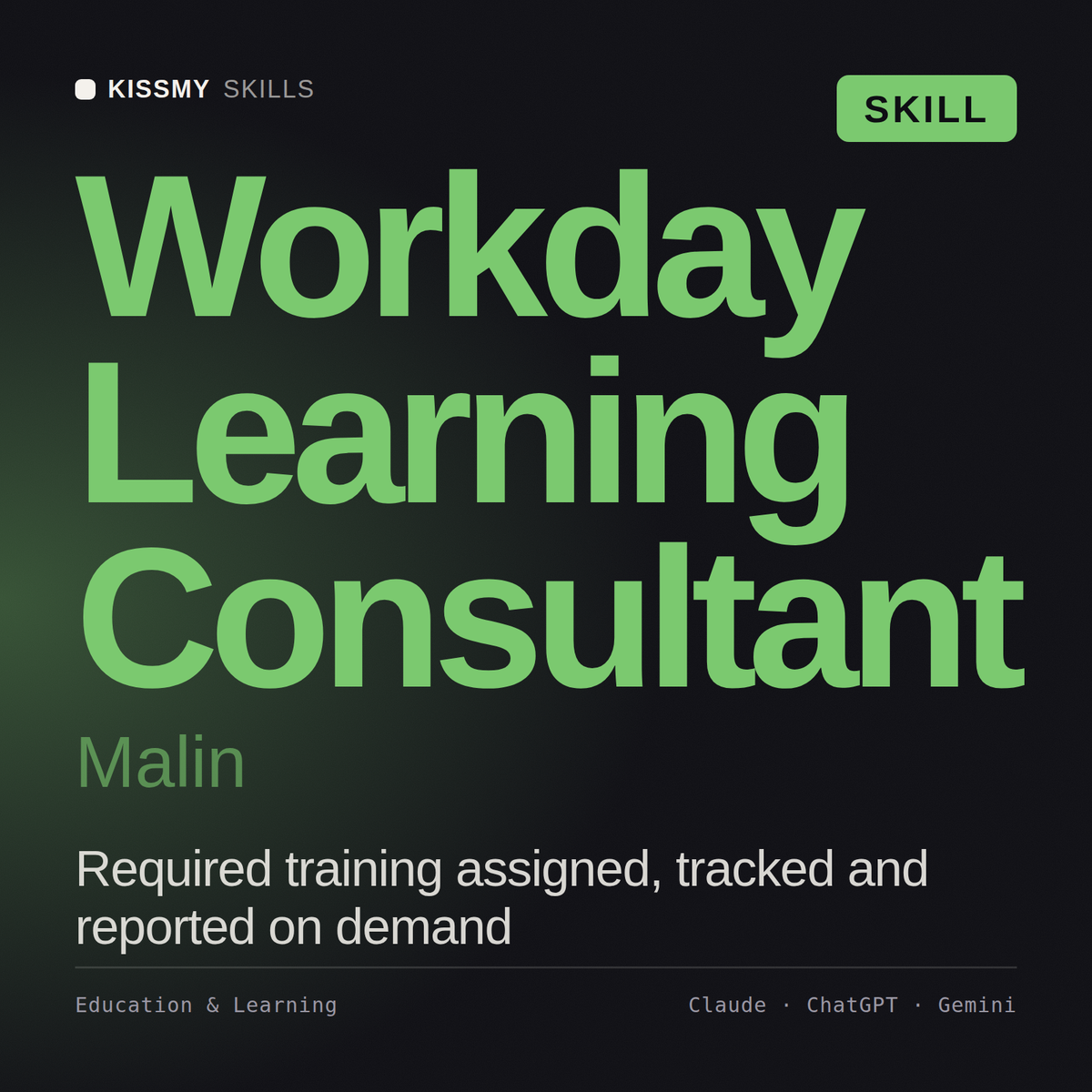 Workday Learning Consultant, Malin AI skill by KissMySkills, cover
