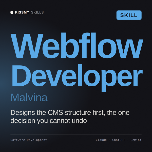 Webflow Developer, Malvina AI skill by KissMySkills, cover