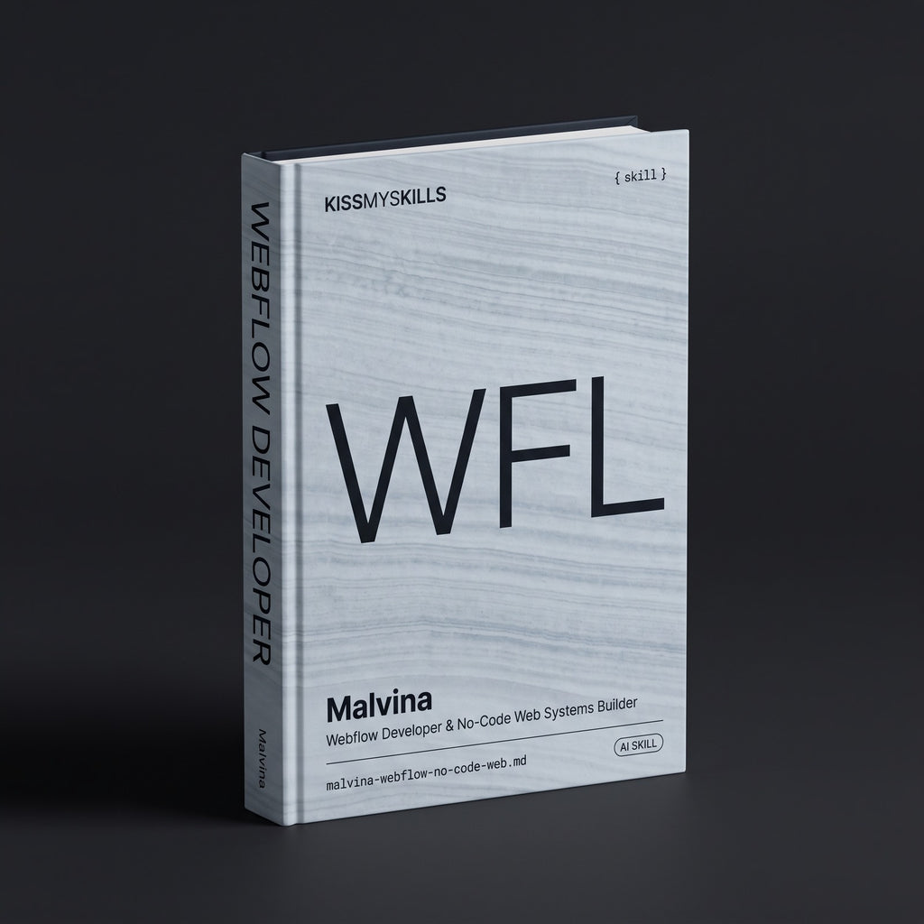 Webflow Developer & No-Code Web Systems Builder Claude skill by KissMySkills, hardcover volume cover